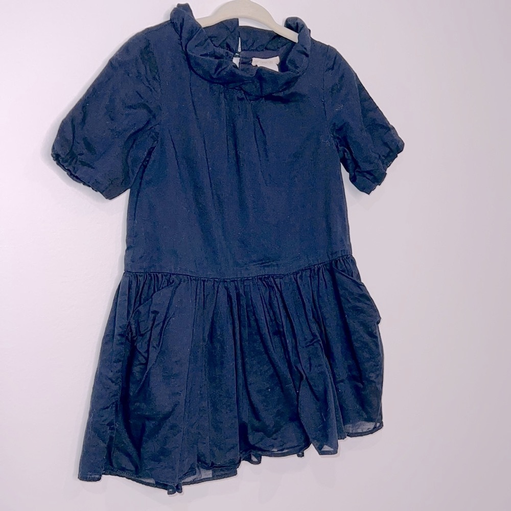 Crewcuts 3T navy dress with ruffle neck and pockets